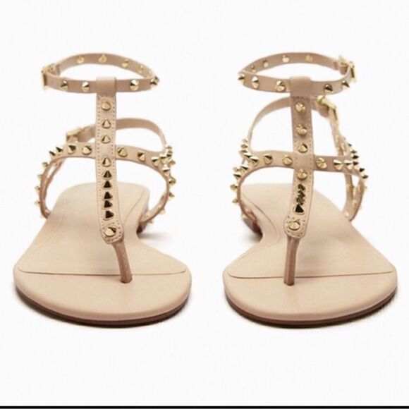 ZARA LEATHER STUDDED FLATS - Picture 4 of 9